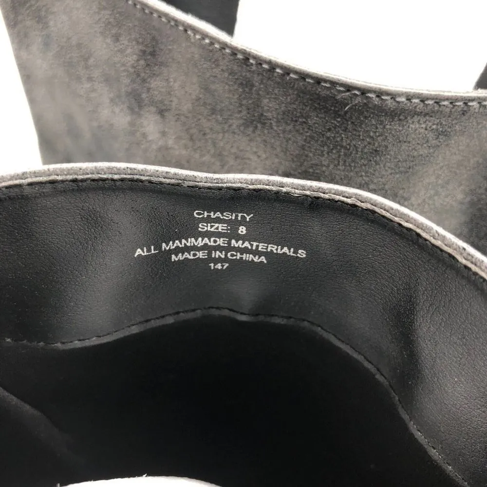 Madden Girl Womens Combat Boots Knee High Faux Leather Zipper Studded Gray 8 - Image 7