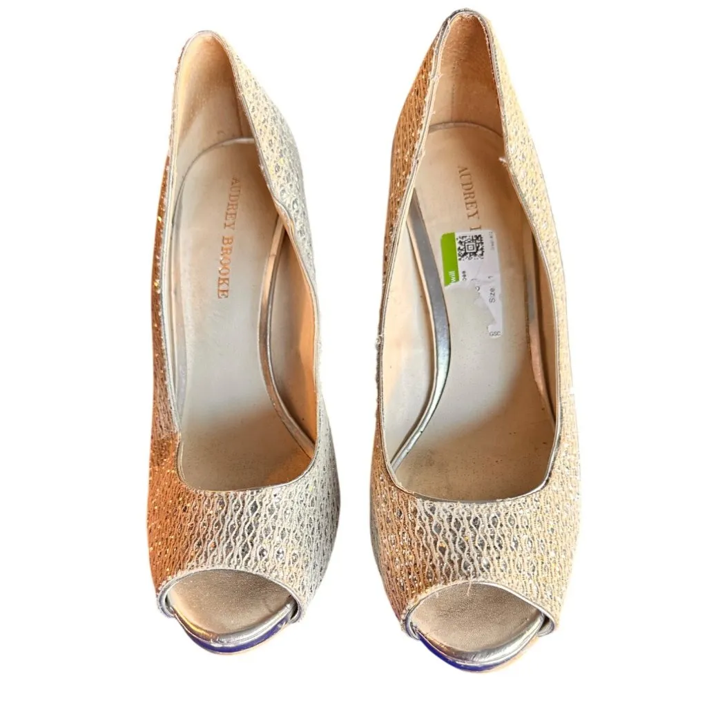 Lauren Lorraine Size 10 Elegant Pumps Glitter Lace Peep - Image 2