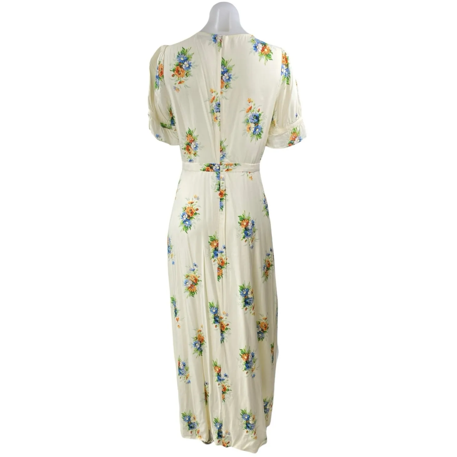 Madewell Women's Ivory Cream Floral Short Ruffle Sleeve Maxi Sheath Dress Size S - Image 3