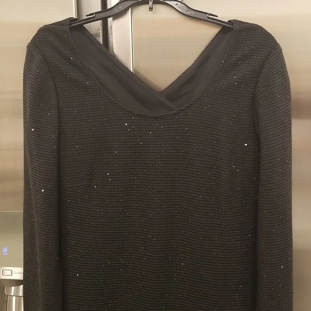 💕ST. JOHN💕 Long-Sleeve Cross-Back Links Sequin Knit Evening Gown Black 10 NWOT - Image 10