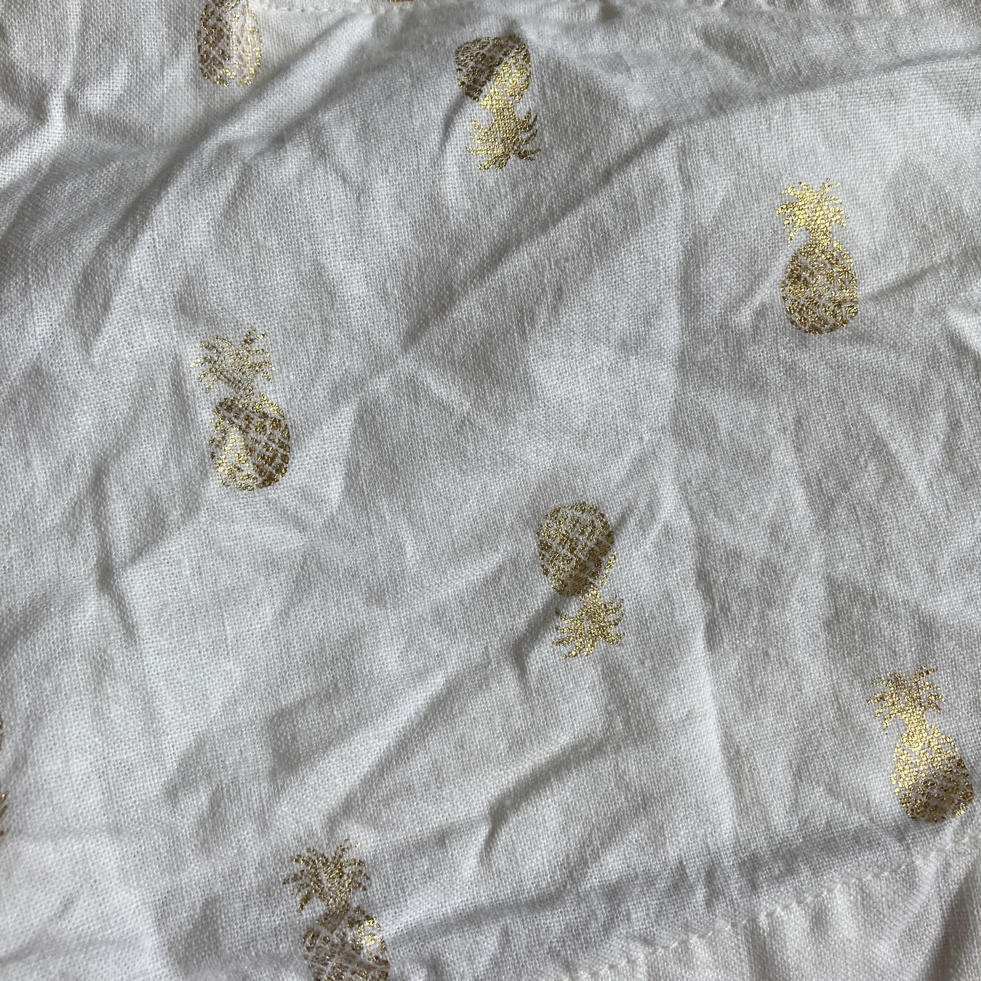 Linen Blend Loose Fit Pineapple Print White Summer Shorts Sz 2 - Image 7