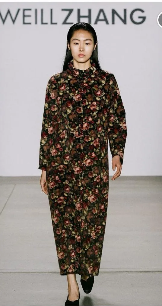 NWT Weili Zheng Velvet Floral Button Front Runway Maxi Dress Coat Duster Size L Pink Size L - Image 2