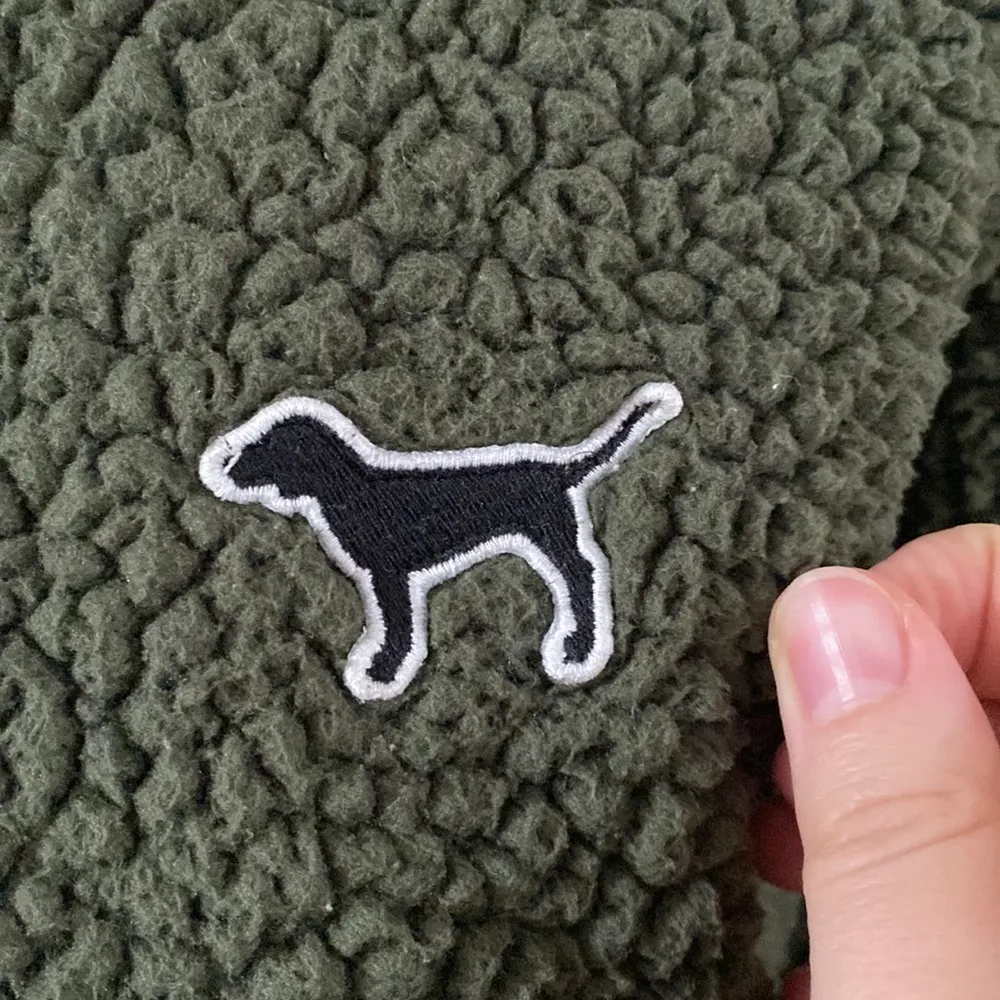 Pink Victoria’s Secret fleece quarter zip soft shell pullover jacket olive sz M - Image 7