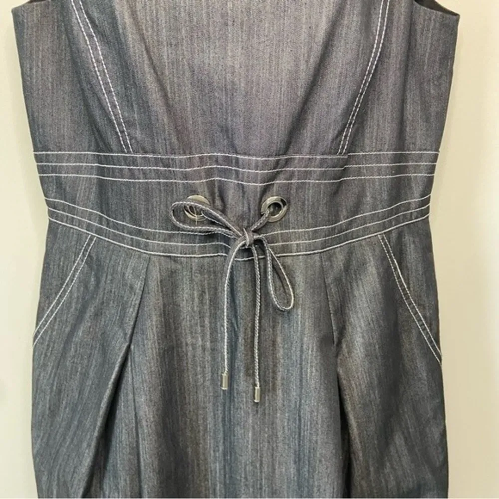 Lafayette 148 New York Dark Wash Jean Denim Style Dress Sz 8 - Image 6
