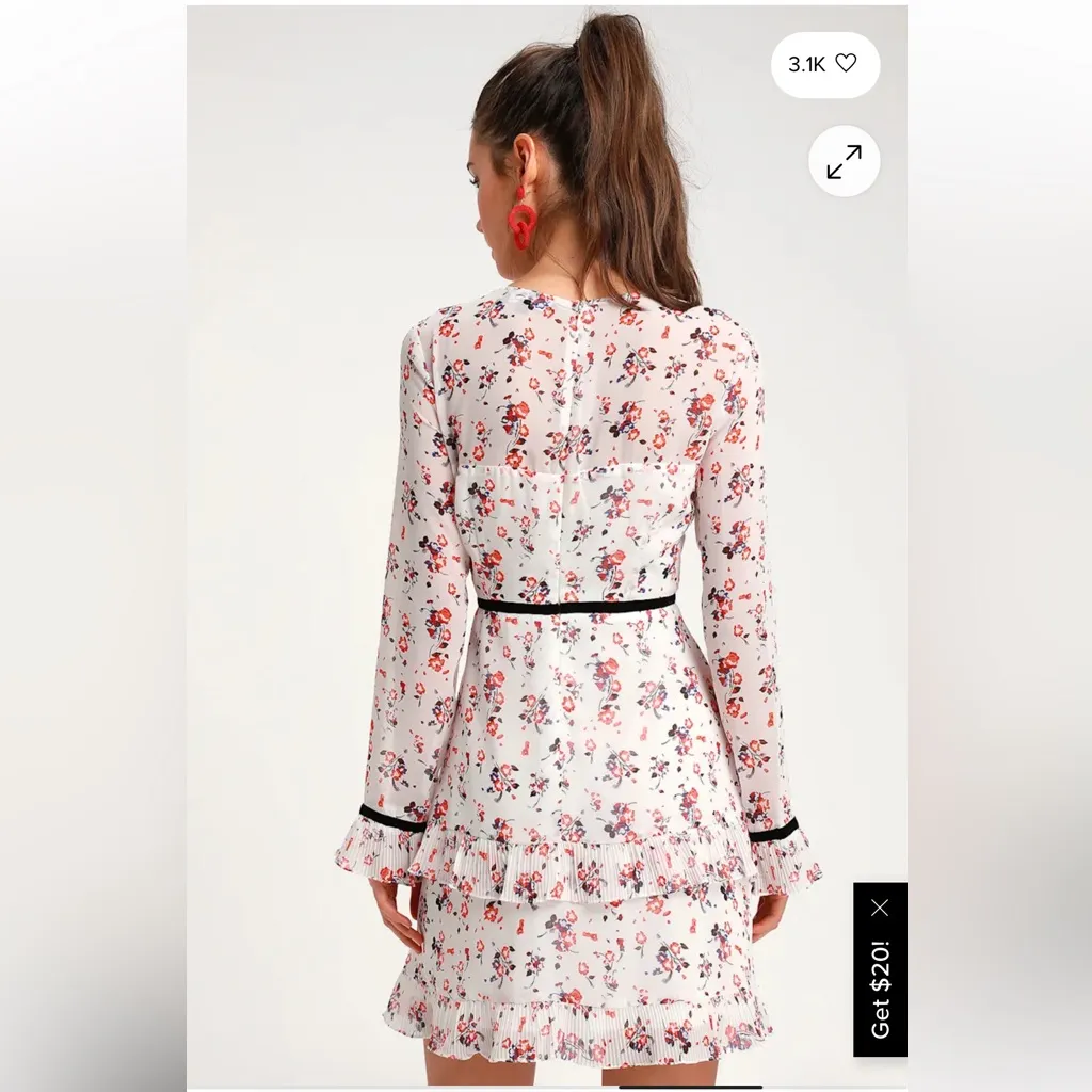 Lulu's Floral Feminine Flowy White Pink Long Sleeve Mini Dress XL - Image 2