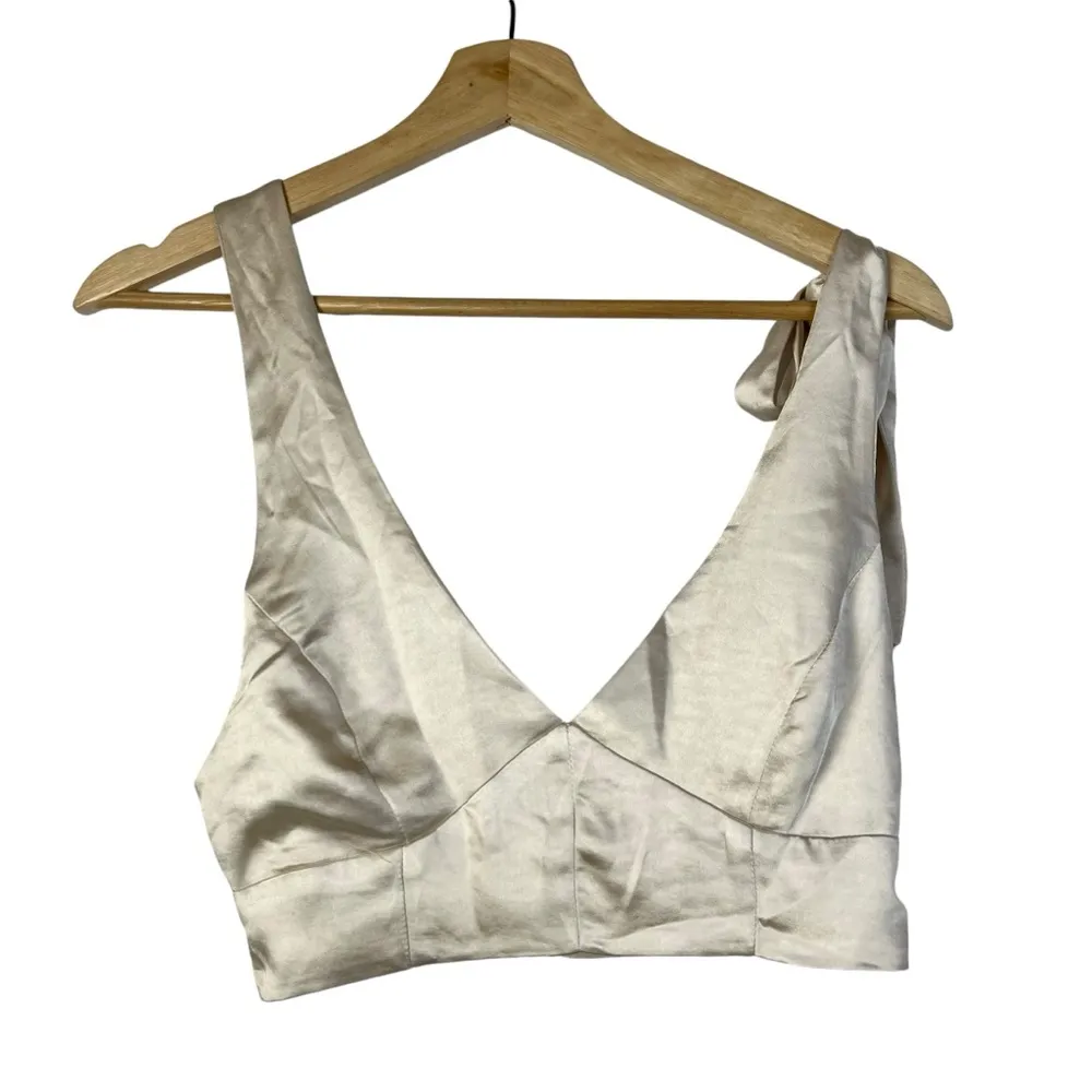 Lioness Champagne Beige Satin Tie Strap Escape Artist Crop Tank Top XS - Image 2