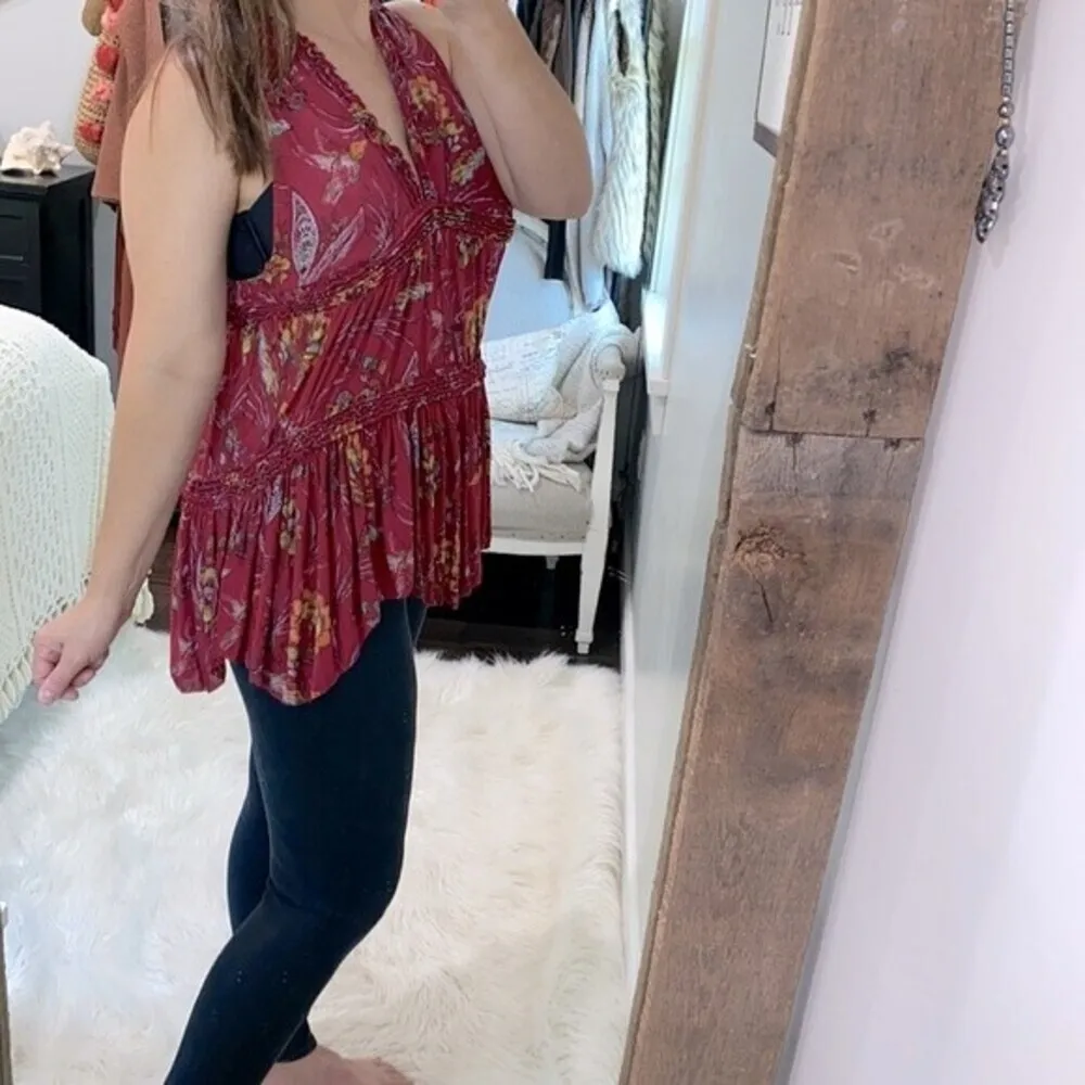 Free People pink floral babydoll top size xsmall - Image 3