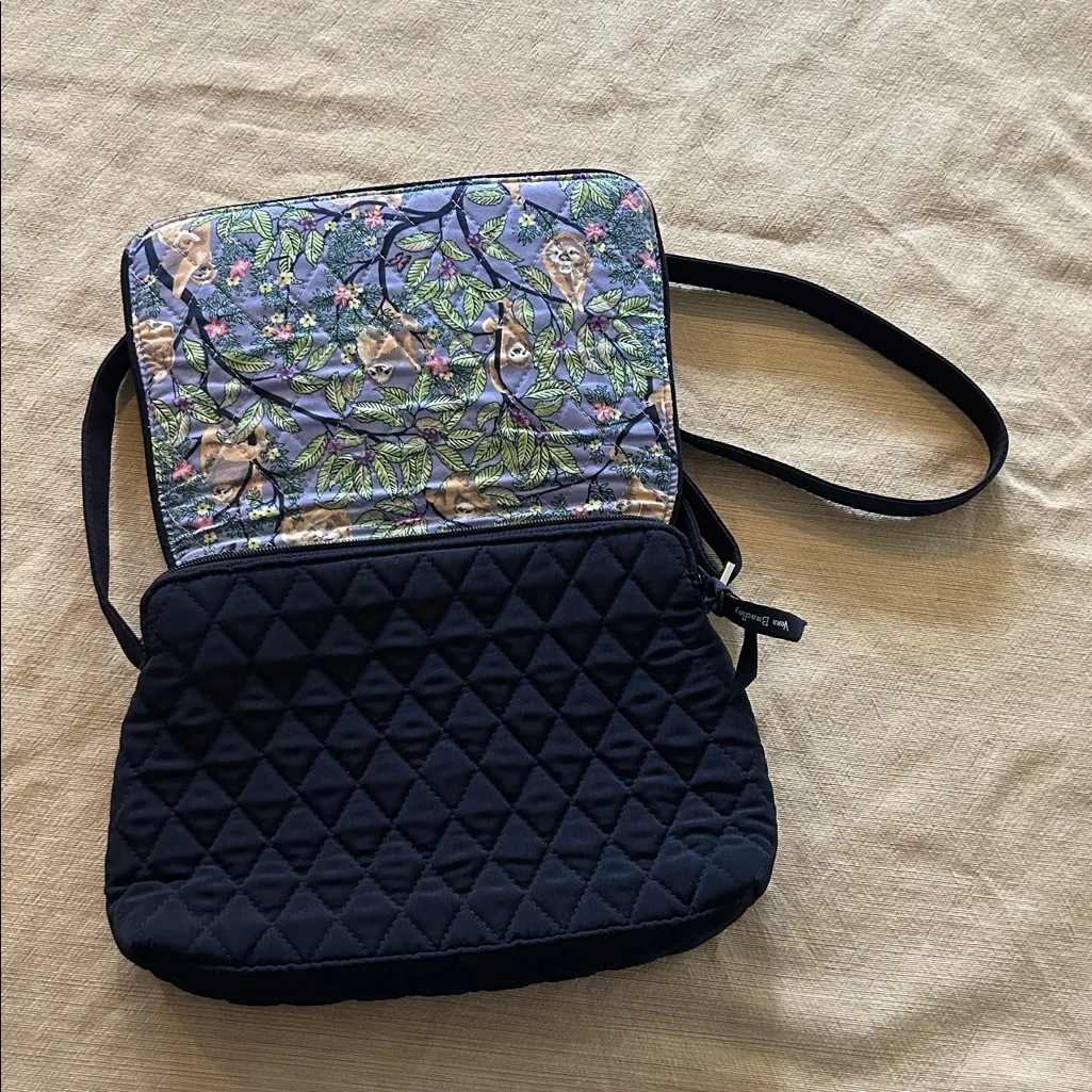 Vera Bradley Hanging Around Purple Convertible Flap Crossbody‎ Sloth Navy Purse - Image 4