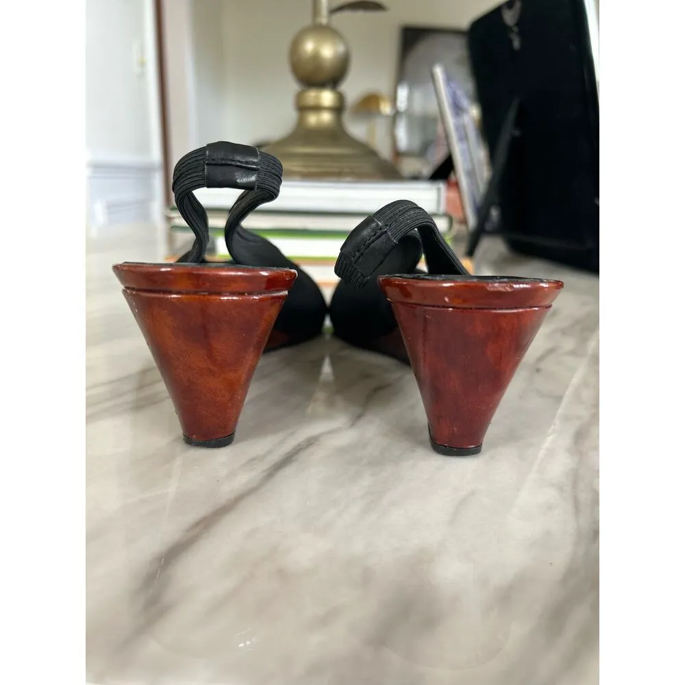 Donald J. Pliner Black Fabric & Tortoiseshell Slingback Wedges Size 9 - Image 4