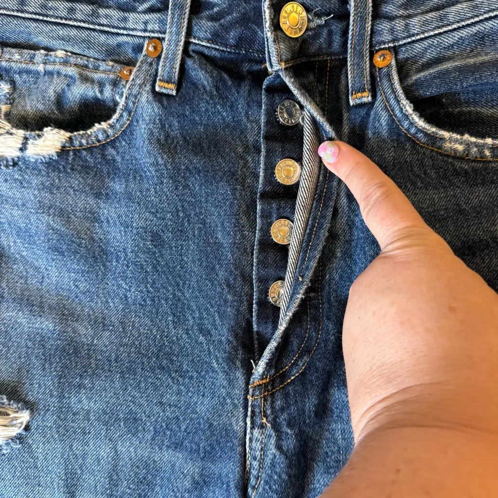 Agolde Womens 90s High Rise Loose Fit Distressed Blue Jeans Size 25 Raw Hem - Image 7