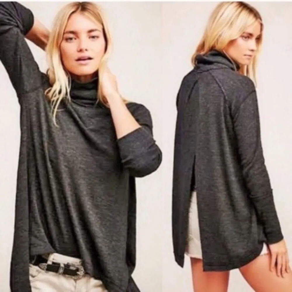 Free People Split Back High Low Gray Turtleneck - Image 2