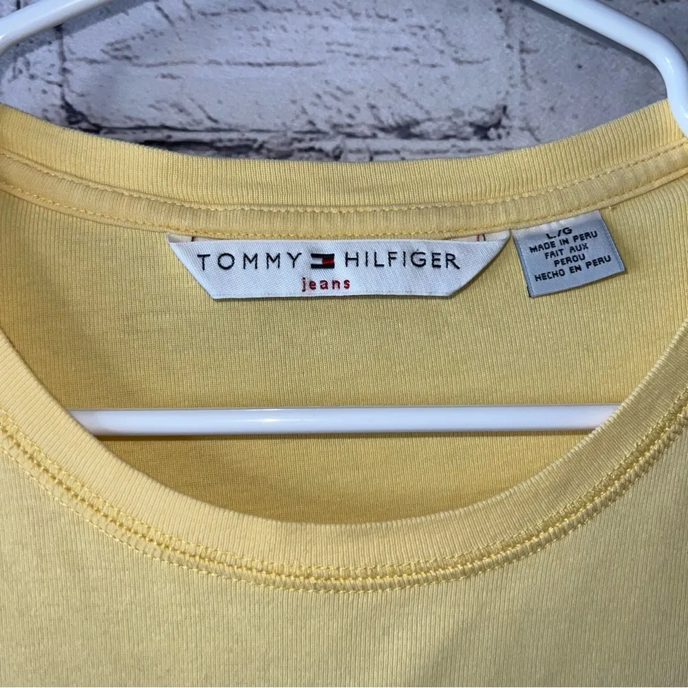 Tommy Hilfiger Y2K Long Sleeve Yellow Logo Top Vintage Size Large - Image 5
