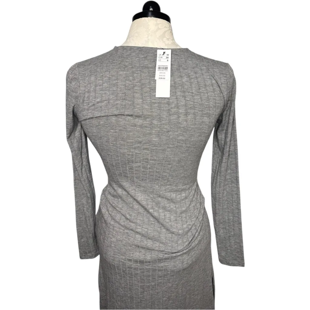 NWT Topshop Classic Rib Knit Wrap Midi Dress Tie waist Grey Size 6 - Image 3