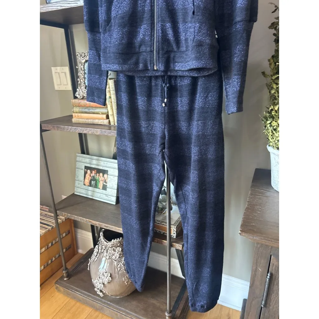 Hale Bob Astrid Lurex Hoodie & Jogger Matching Set Navy Blue Womens Size Small - Image 7