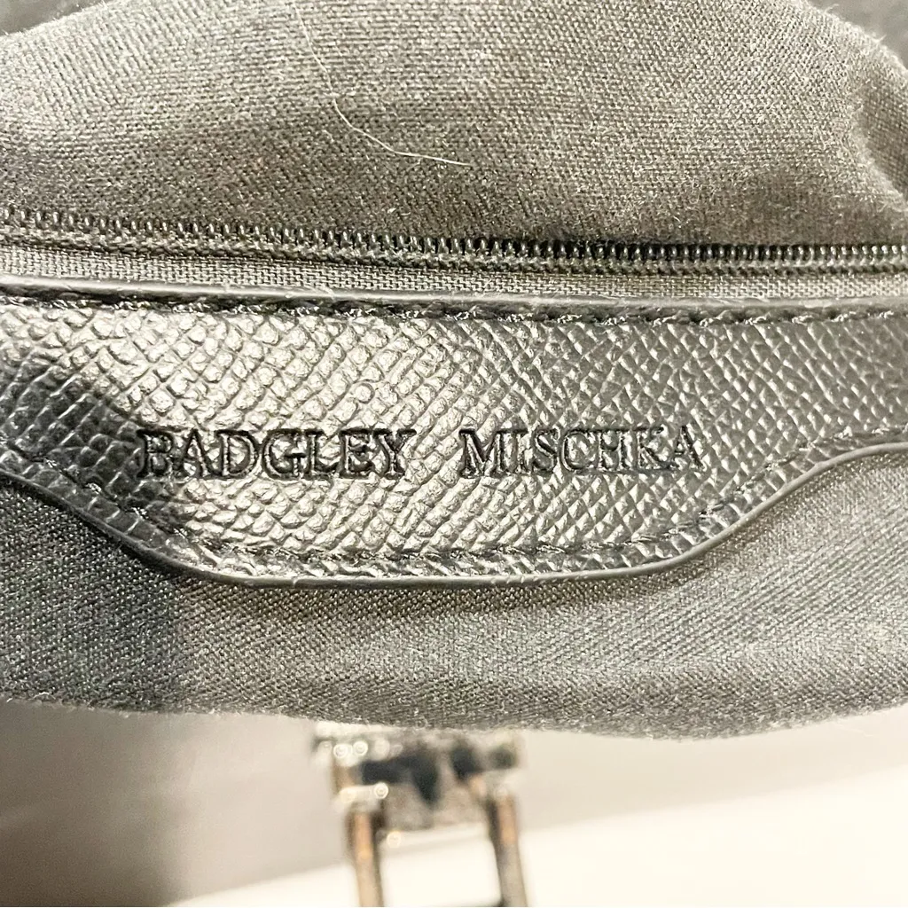 Badgley‎ Mischka Black Vegan Leather Top Handle Studded Chain Link Bag - Image 4