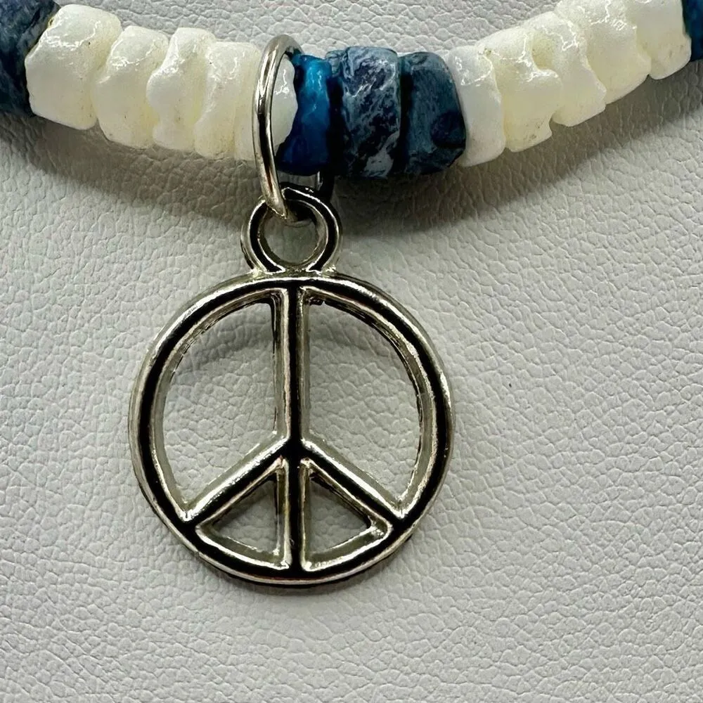 Blue and white shell peace pendant necklace - Image 6