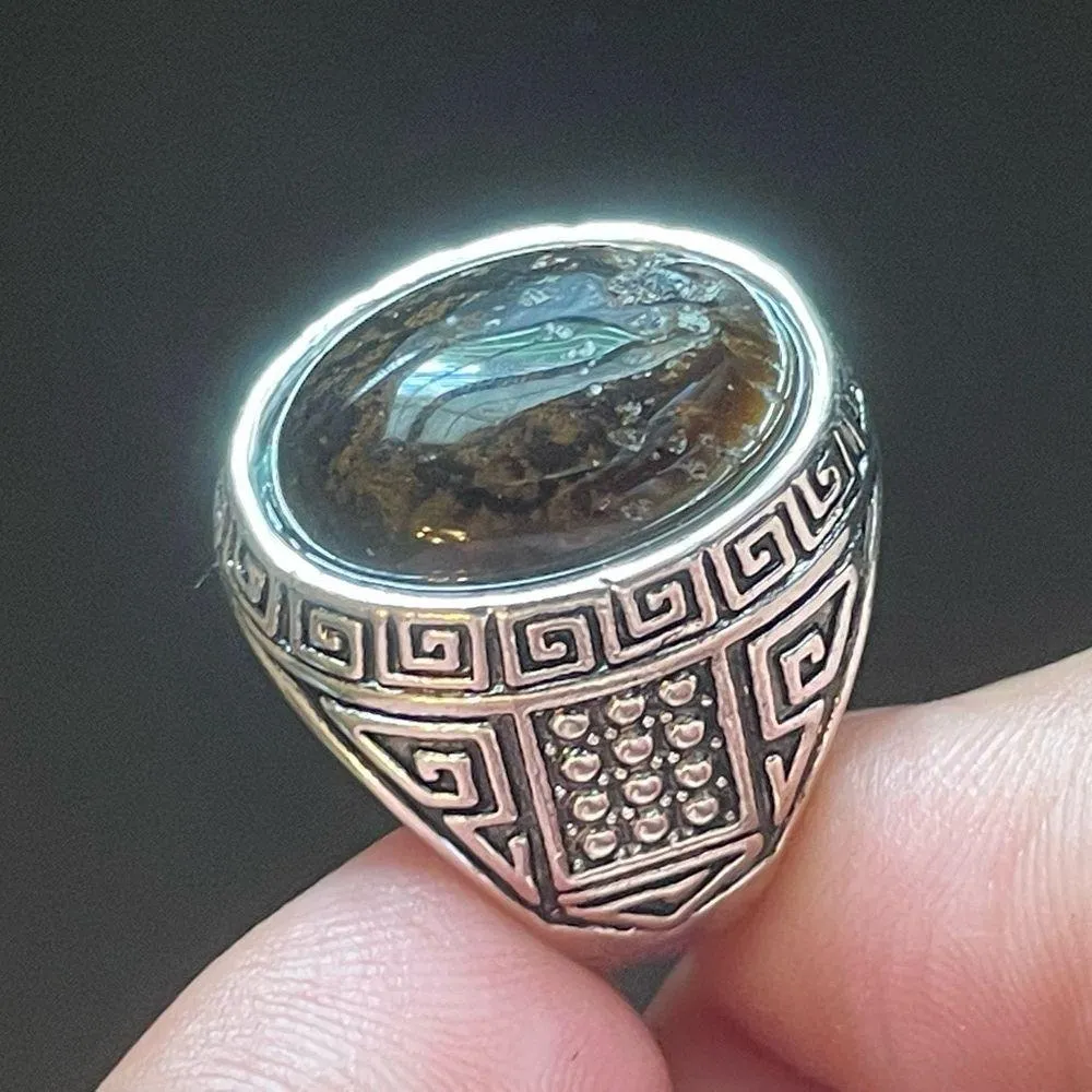 Tigers eye stone silver ring size 9 Brown - Image 6