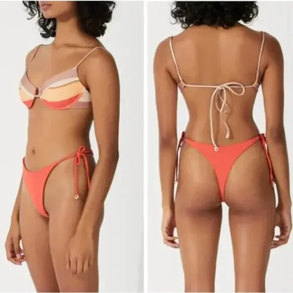 New! Set! Zulu‎ & Zephyr Free People Tie Curve Brief Bikini, size 10 Orange - Image 2