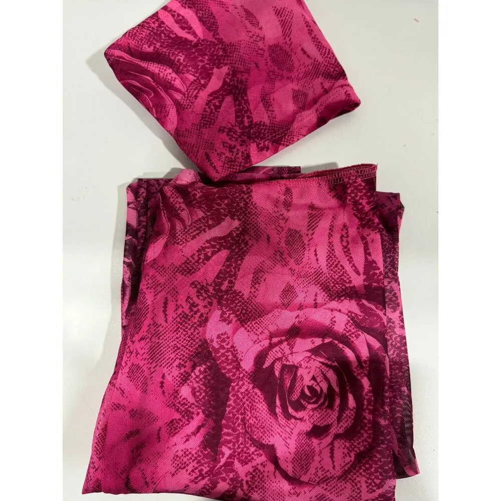 Women's 2 Piece Outfits Floral Print Mesh Strapless Tube Crop Top and High Waist Size M - Image 7