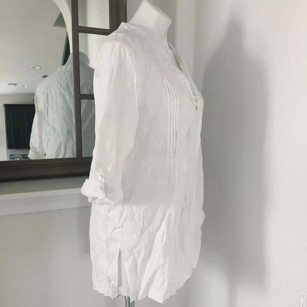 Anthropologie’s Cynthia Rowley Linen Shirt Tunic in White, Size L - Image 4