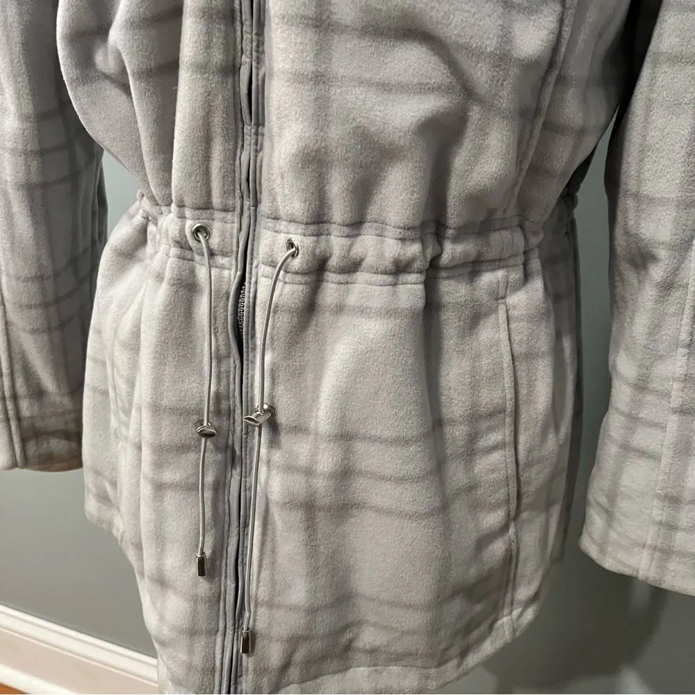 Izod Grey Hooded Reversible Trench Coat Fleece Plaid Coat Size Small - Image 7