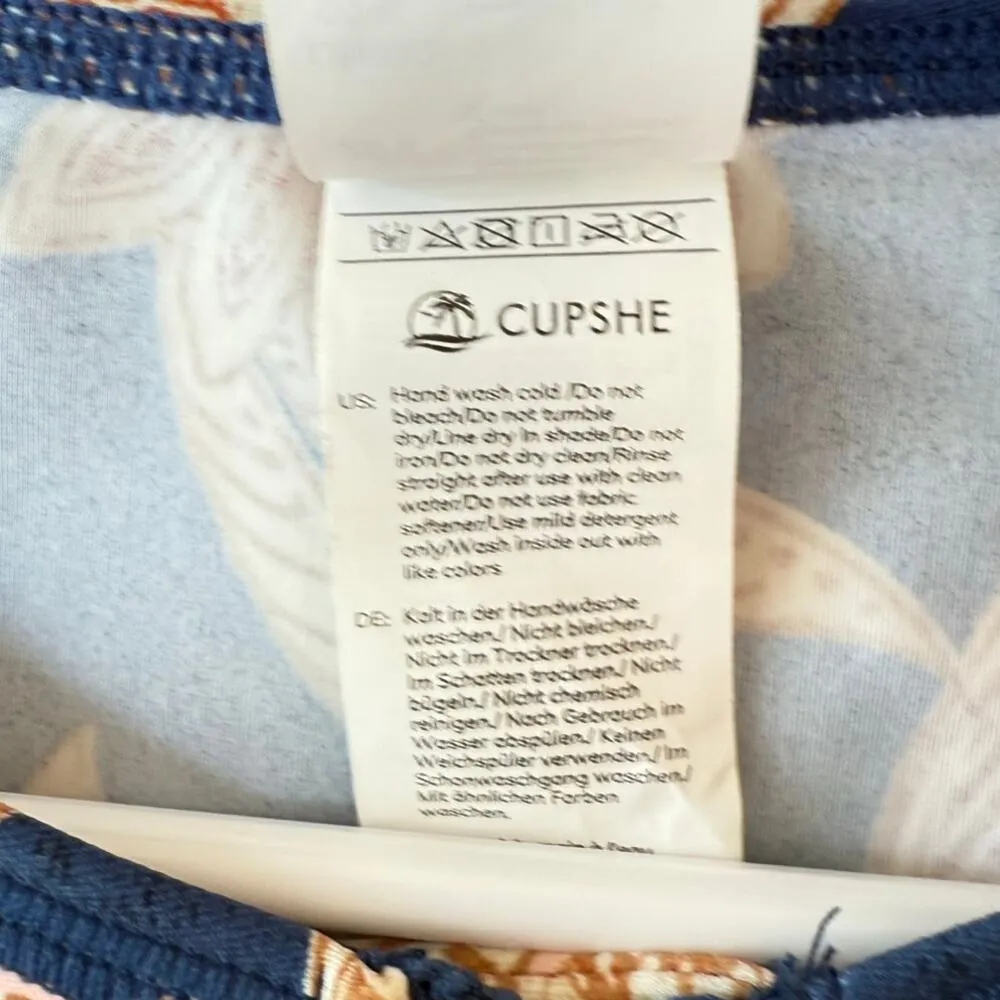 CUPSHE Short Sleeve Floral Zip Up One Piece Swimwear Blue Women's Size L - Image 4