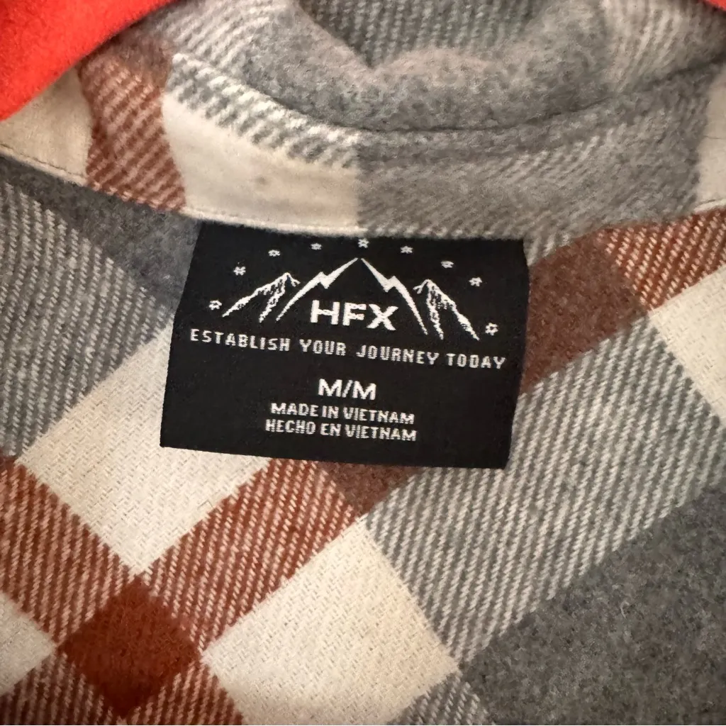 HFX Shacket Women’s Med Wool Blend Snap Shirt Plaid Shacket Gray Burnt Orange - Image 3
