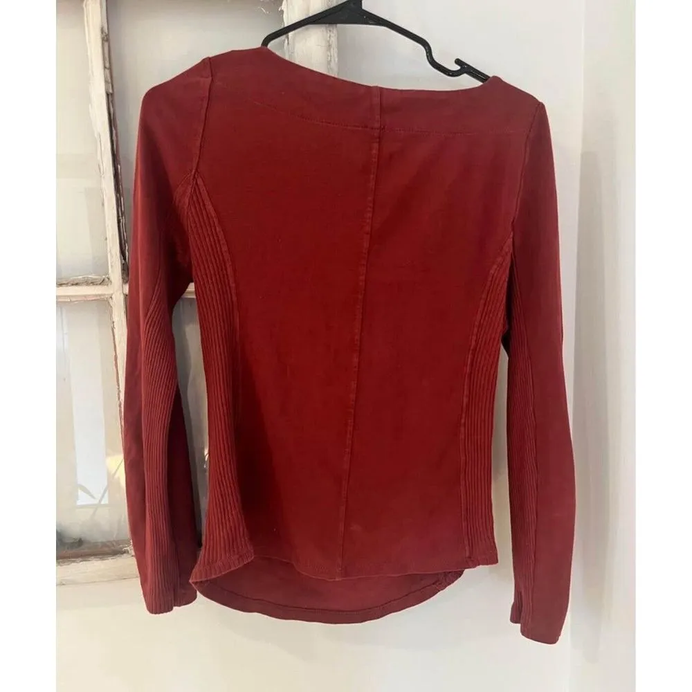 Free People Looking Back Lace Up Henley Top Size Medium Rust Red - Image 4