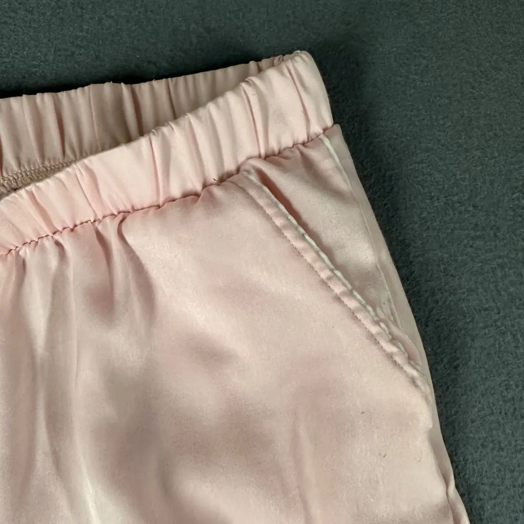Jason Wu M Light Pink Satin Lounge Pajama Pants White Trim Pull On Pockets - Image 3
