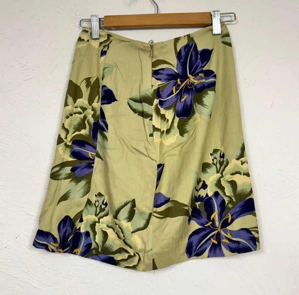 Tommy Bahama Tan Floral Silk Mini Skirt Womens 4 Tropical Hawaiian Vintage 90s - Image 4