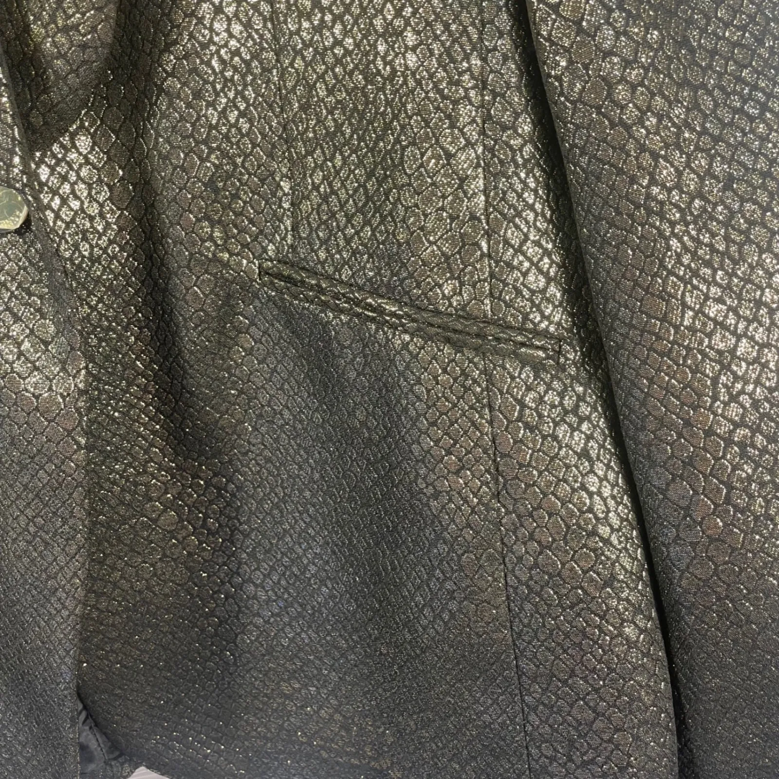 Anne Klein Metallic Gold Black Snakeskin Blazer Jacket‎ Button Evening Party L - Image 3