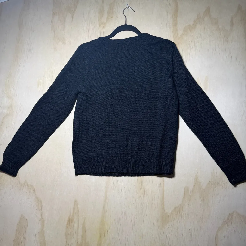 Forever 21 Christmas Sweater L Black HO HO HO Sequin Wreath Bow Ugly Xmas Knit - Image 6