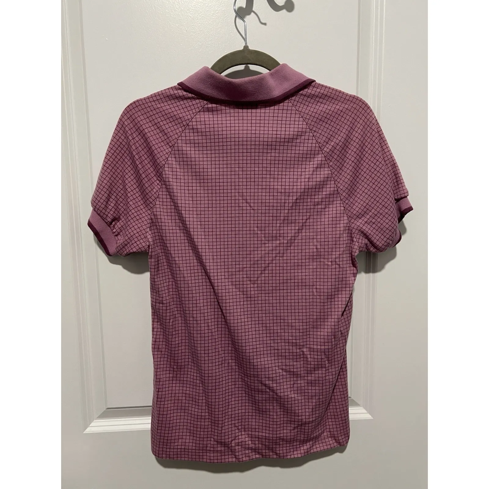 Vintage Nike Women's Polo Size Medium Purple Grid Cuffed‎ Sleeves - Image 2