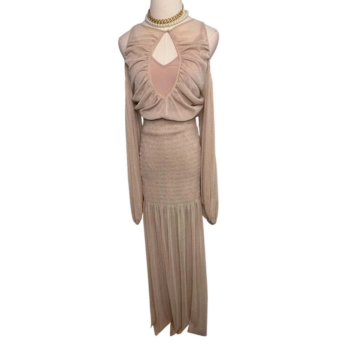 Alice McCall Spell Gown Maxi Dress nude neutral metallic knit mesh Size 4 - Image 5