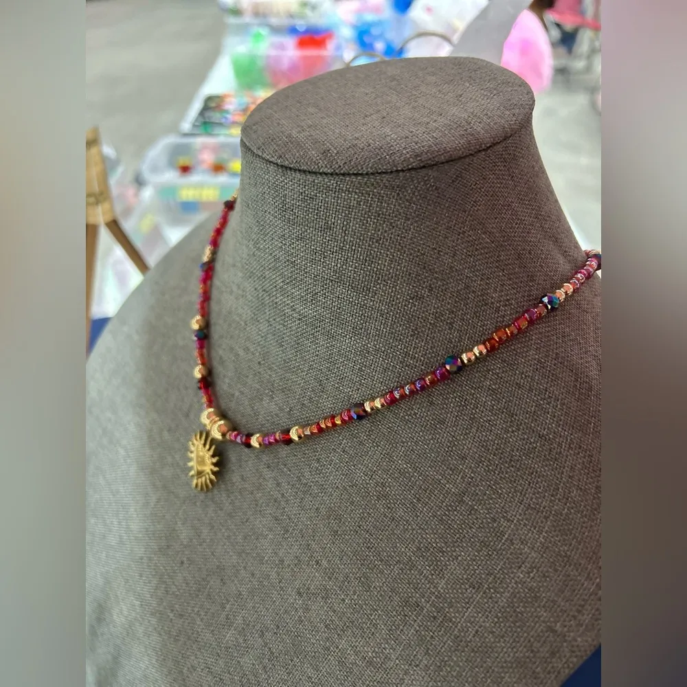 Handmade Colorful Beaded Necklace with hematite + Gold Heart Pendant ❤️‍🔥 - Image 4