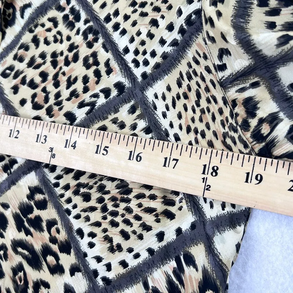 VTG Corey B Silk Leopard Print Blouse Top 4 Long Sleeve Button Down Animal Print Tan - Image 5