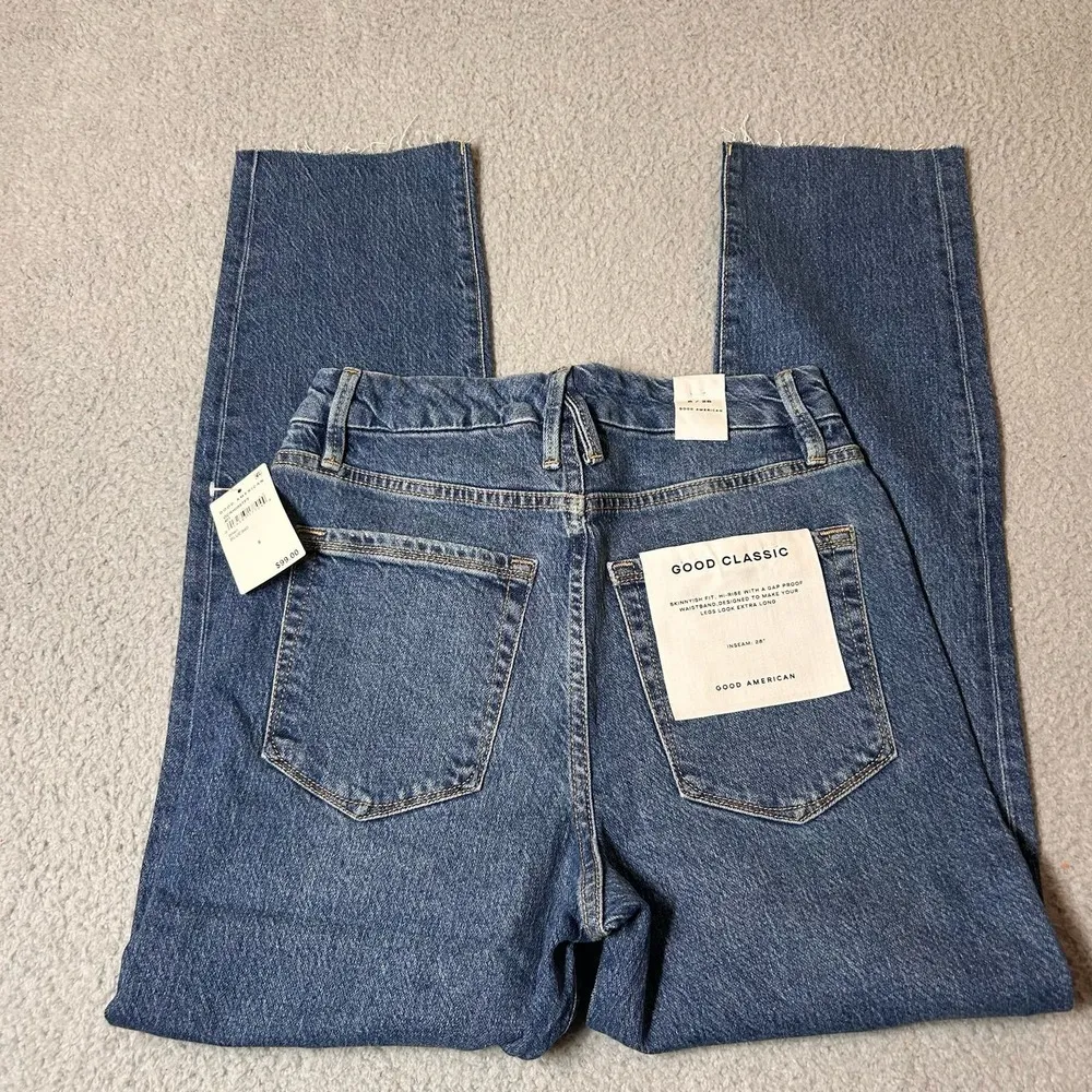 Good American Jeans Womens 6/28 Blue Good Classic Hi-Rise Raw Hem Slim Fit‎ NEW - Image 5