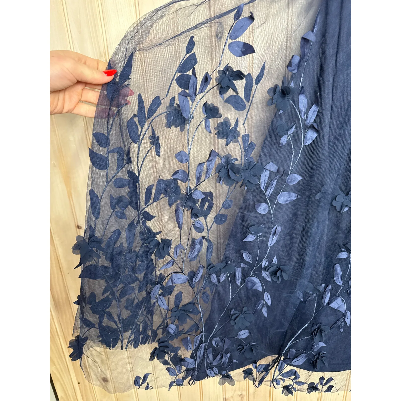 NWT Lulus Abundant Charm Navy Blue 3D Floral Applique Maxi Dress Cocktail Size S - Image 7