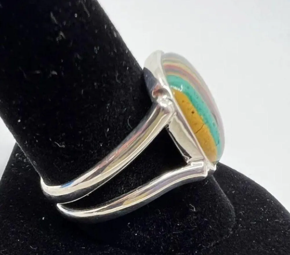 JAY KING DTR Sterling Silver Rainbow Calsilica Cabochon Square Ring Size 11 NWT - Image 8