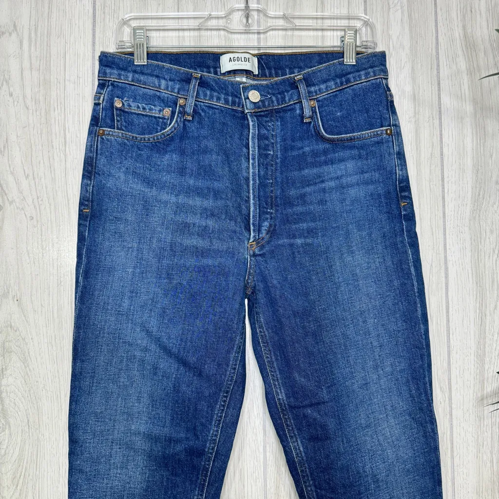 AGOLDE Nico High Rise Dark Wash Slim Leg Jeans Fixation Button Fly size 28 - Image 4
