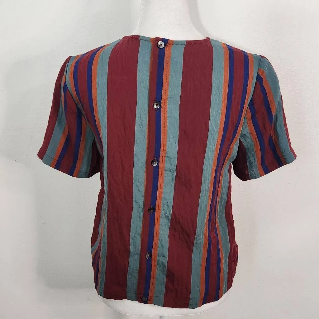 Madewell Multi-Color Stripe Crinkle Blouse with Button-Up Back Size XS - Image 5