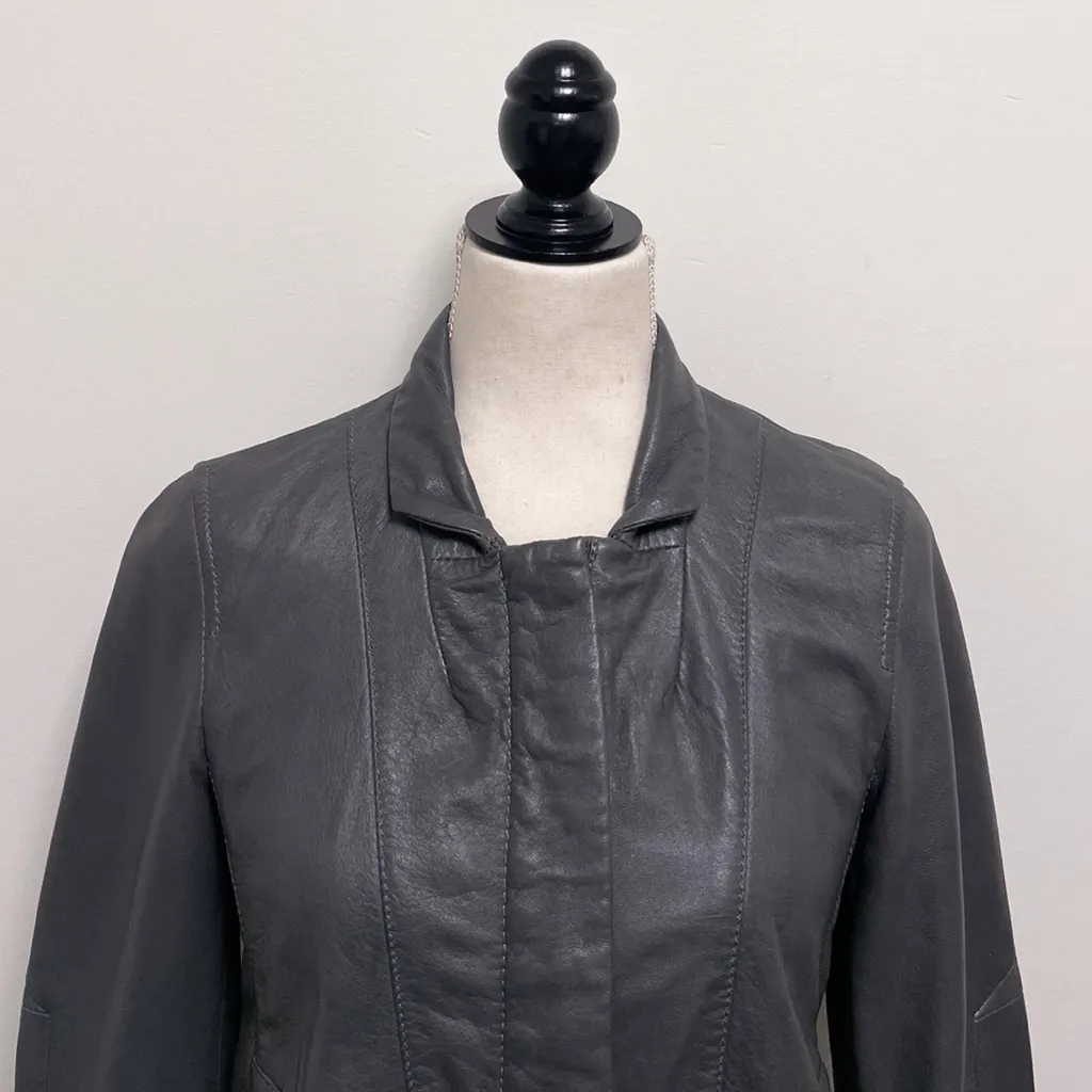 Zadig and Voltaire Gray Leather Leah Moto Jacket Medium Zip Up Lined RUNS SMALL - Image 3