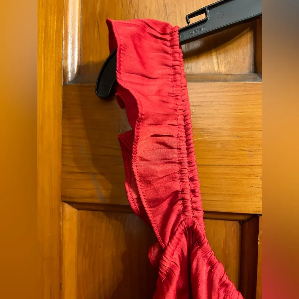 Red Anthropologie Blouse—Ruched, Smocked, Sleeveless with Ruffled Straps… - Image 7