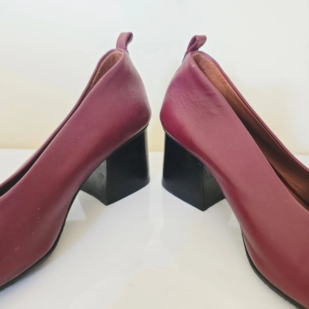 Cuero & Mor Burgundy Leather Block Heels Square Toes Wome's Size EU 36.5 6 Red - Image 6