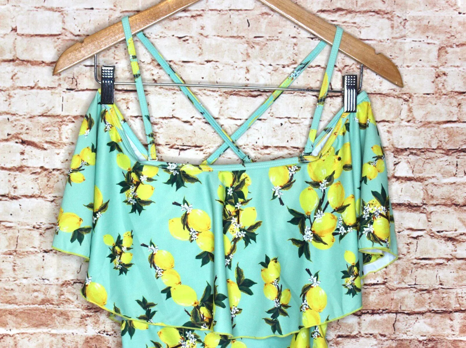 | Mint and Lemon Off The Shoulder Ruched Swimsuit - Image 3