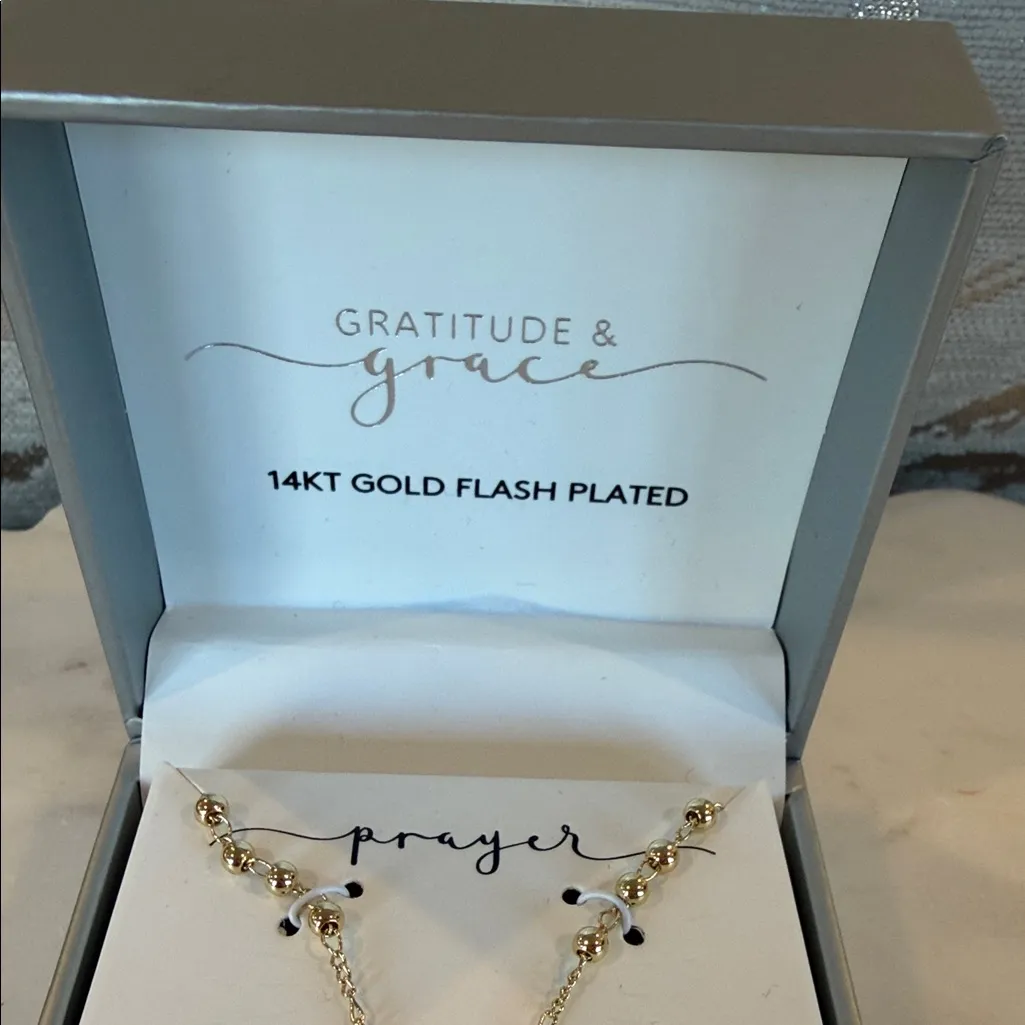 NWT Gratitude & Grace 14KT Gold Flash Plated Cross Rosary Necklace with Beads - Image 10