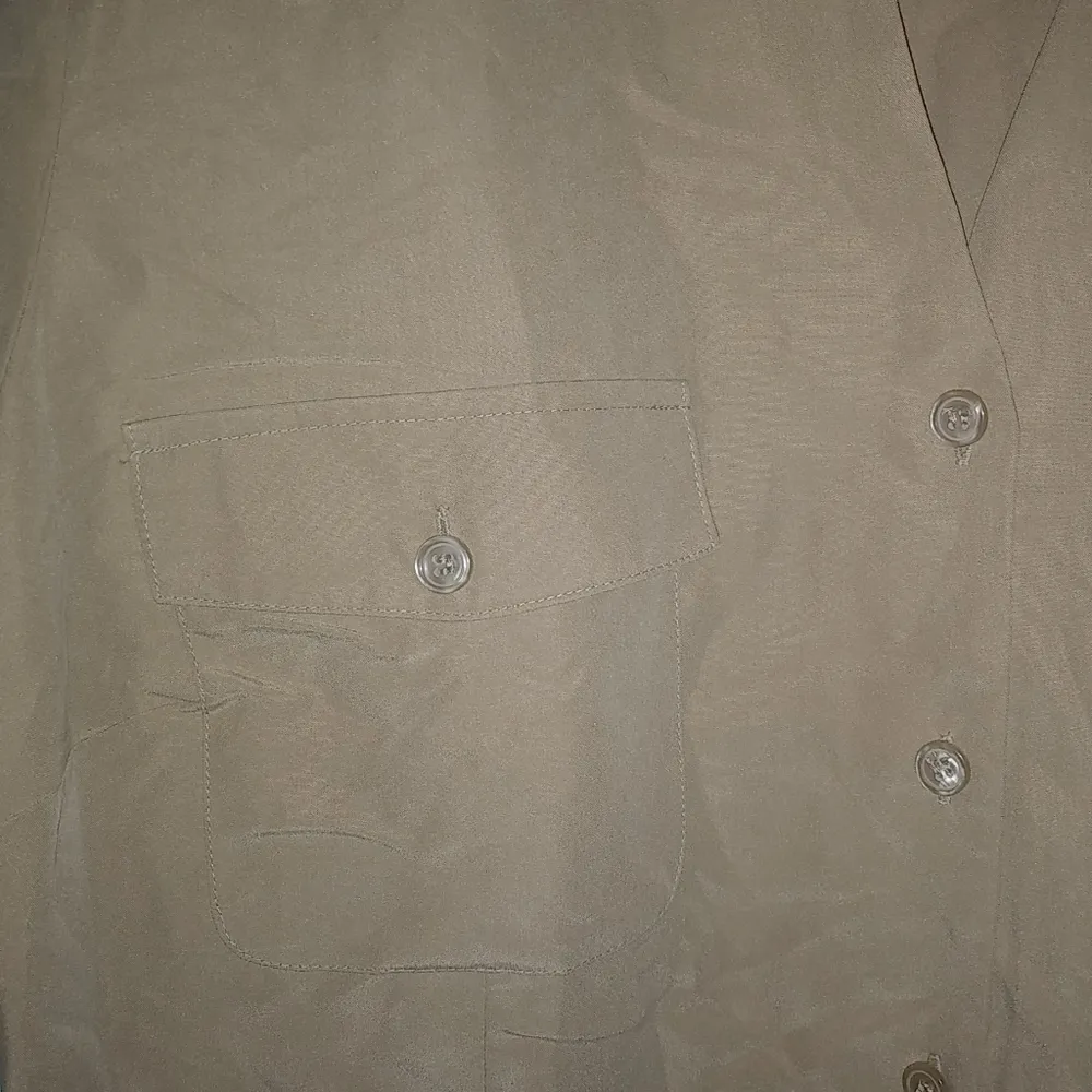 Notations 1X Faux Suede 3/4 Sleeved Button Down Front Pocketed Top Plus in Beige - Image 4