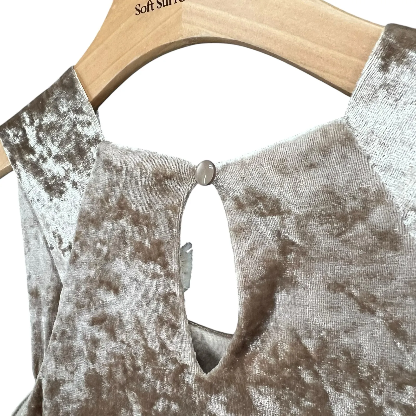 Anthropologie Porridge Jessie Halter Top S Beige Crushed Velvet Evening Glamour - Image 7