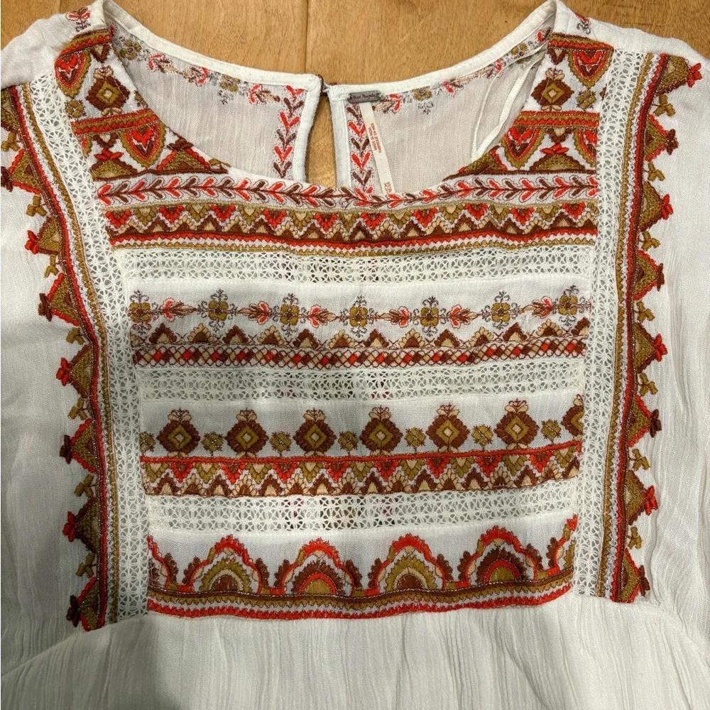 Free People Sunrise Wanderer boho mini dress white XS S - Image 6