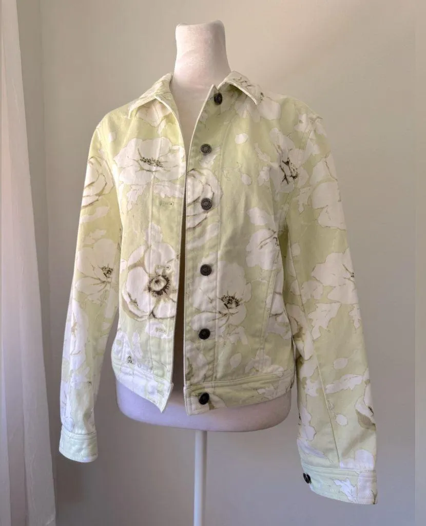 Vintage ‘00s Jones Wear Sport Light Green & White Floral Print Cotton Jacket - Image 2